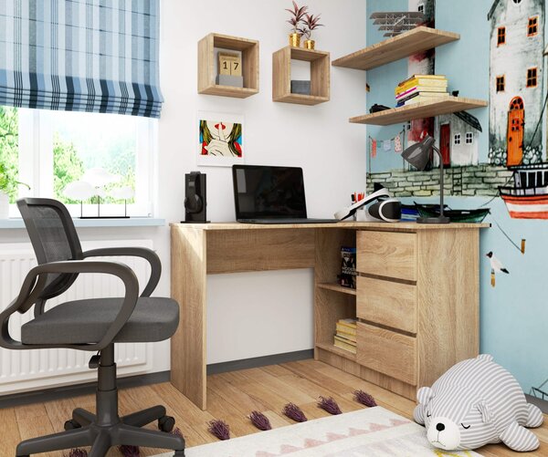 Ak furniture Rohový psací stůl B16 124 cm dub sonoma pravý