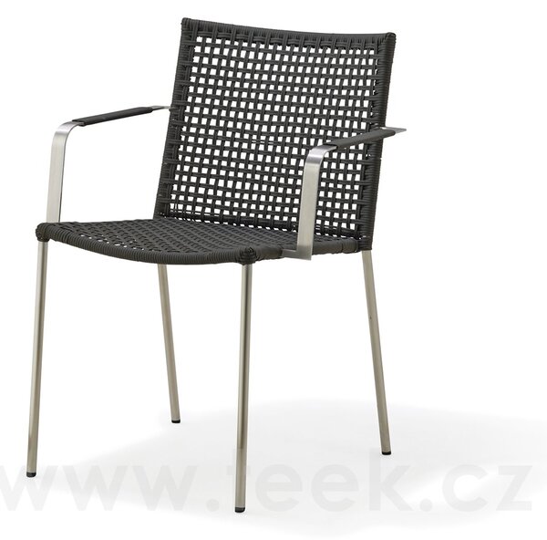 Cane-line Nerezové stohovatelné jídelní křeslo Straw, Cane-line, 57x64x81 cm, rám nerez, výplet lanko barva anthracite