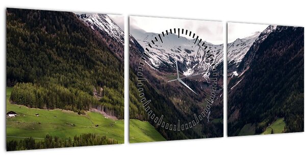 Obraz - Údolí pod horami (s hodinami) (90x30 cm)