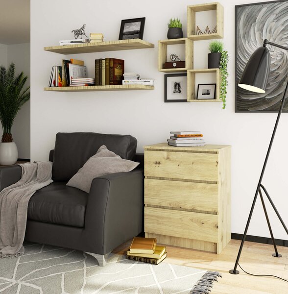 Ak furniture Komoda Kuba 60 cm - 3 šuplíky dub artisan