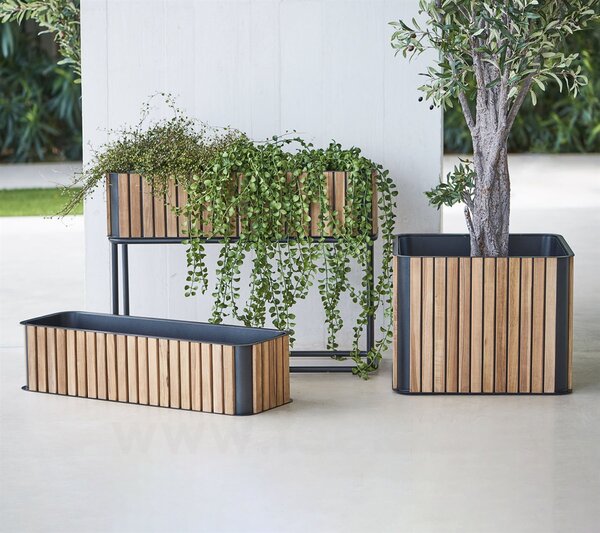 Cane-line Venkovní květináč, Cane-line, 53x53x40 cm, rám hliník barva lava grey, teak