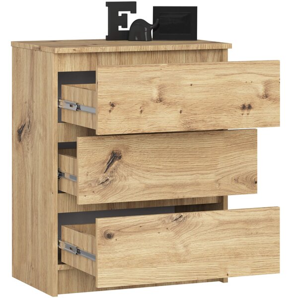 Ak furniture Komoda Kuba 60 cm - 3 šuplíky dub artisan