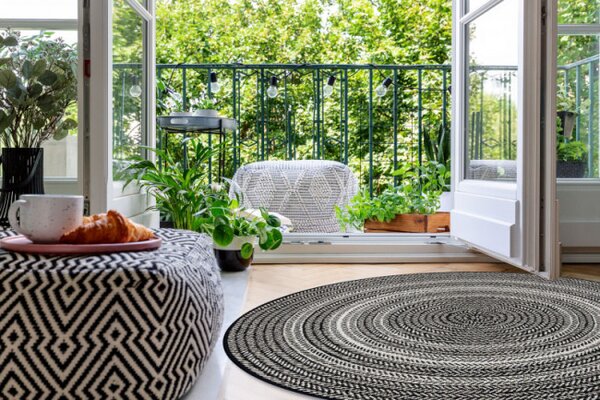 Koberec kruh SIZAL FLAT 48837690 Boho, cop - černý
