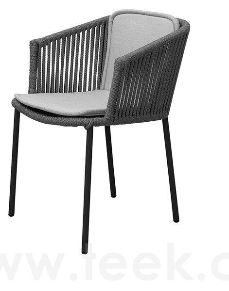 Cane-line Stohovatelné jídelní křeslo Moments, Cane-line, 57x57x76 cm, rám kov, výplet lanko Soft Rope grey, bez sedáků, lze koupit jen po 2ks