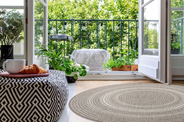 Koberec kruh SIZAL FLAT 48837686 Boho, cop - béžový