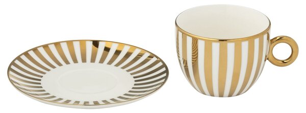 2ks bílo-zlatý pruhovaný šálek s podšálkem v krabičce - 15*9*8cm / 230 ml - J-Line by Jolipa