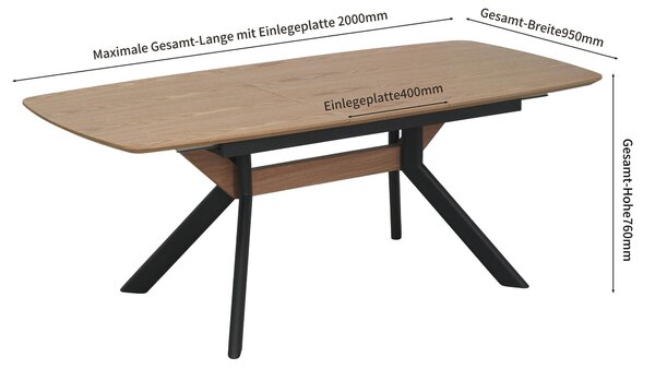 JÍDELNÍ STŮL, přírodní barvy, černá, 160-200/95/76 cm Livetastic - Jídelní stoly, Online Only