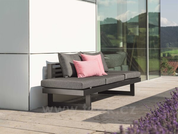 Stern Sofa/lehátko New Holly, Stern, 216x80x68 cm, rám lakovaný hliník šedočerný (anthracite), výplet textilen žíhaný černý (carbon), sedáky 100% polyakryl šedý (silk grey)