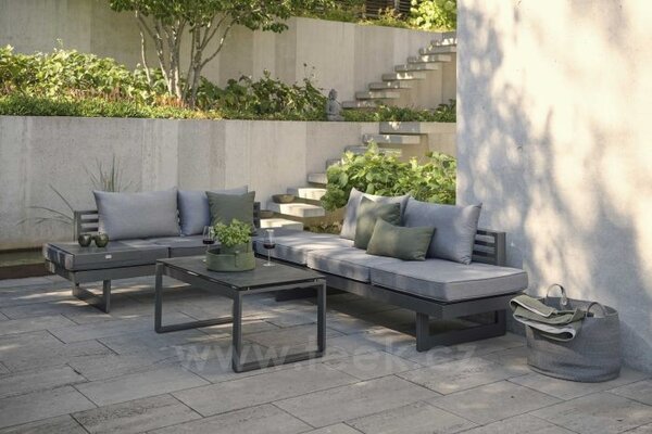 Stern Sofa/lehátko New Holly, Stern, 216x80x68 cm, rám lakovaný hliník šedočerný (anthracite), výplet textilen žíhaný černý (carbon), sedáky 100% polyakryl šedý (silk grey)
