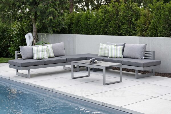 Stern Sofa/lehátko New Holly, Stern, 216x80x68 cm, rám lakovaný hliník šedočerný (anthracite), výplet textilen žíhaný černý (carbon), sedáky 100% polyakryl šedý (silk grey)