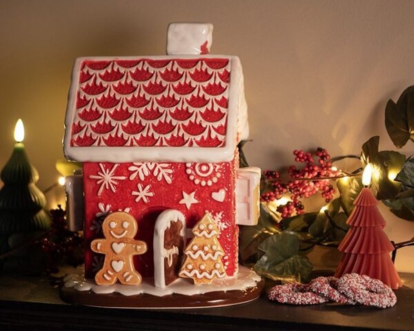Červená keramická dóza perníková chaloupka - Ø 22*28 cm - Clayre & Eef