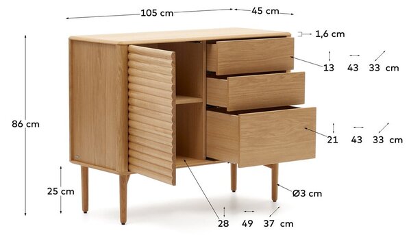 Nízká komoda v dekoru dubu v přírodní barvě 105x86 cm Lenon – Kave Home