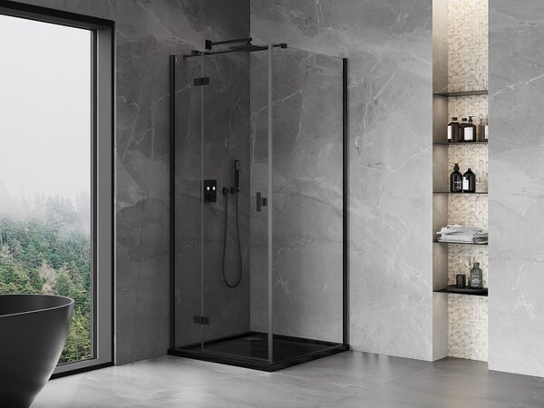 Mexen Mist HT, sprchový kout s výklopnými dveřmi levý 70 x 70 cm, čiré sklo, černá, 8A5T-070-070-70-00-L