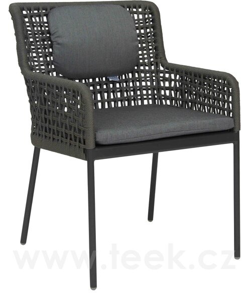 Stern Jídelní křeslo Greta, Stern, 61,5x62x87 cm, rám lakovaný hliník šedočerný (anthracite), lankový výplet šedý (platin), 100% akryl šedá (silk grey)