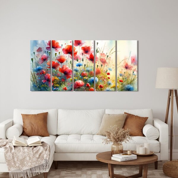 5-dílný obraz rozkvetlá letní louka