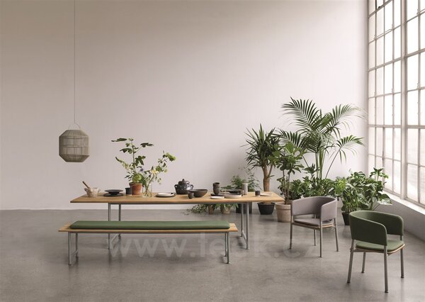 Gloster Teaková jídelní lavice Atmosphere, Gloster, 173x44x42 cm, hliník světle béžový (fossil), teak, prodej pouze v sadě se stolem