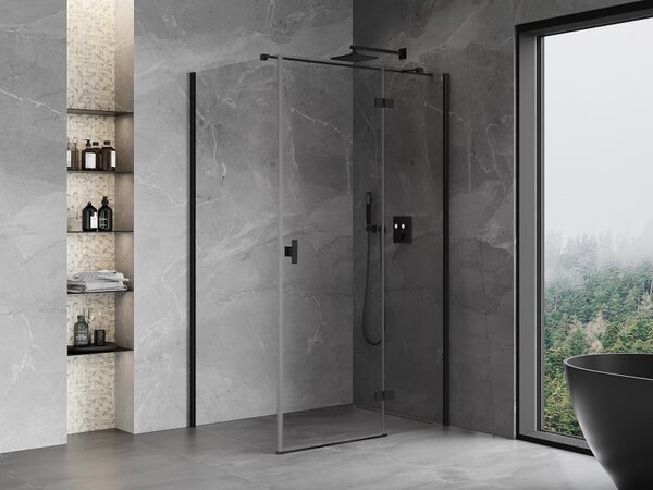 Mexen Mist HT, sprchový kout s výklopnými dveřmi pravý 70 x 95 cm, čiré sklo, černý profil, 8A5T-070-095-70-00-P