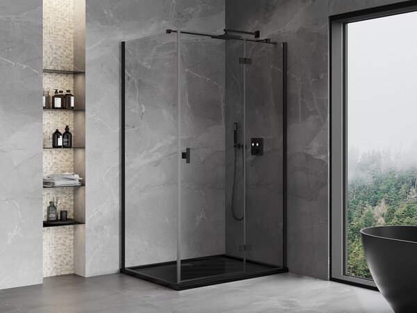 Mexen Mist HT, sprchový kout s výklopnými dveřmi pravý 70 x 95 cm, čiré sklo, černý profil, 8A5T-070-095-70-00-P