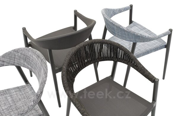 Varaschin Jídelní křeslo stohovatelné Clever, Varaschin, rám hliník, výplet textilen a lanko, bez sedáku