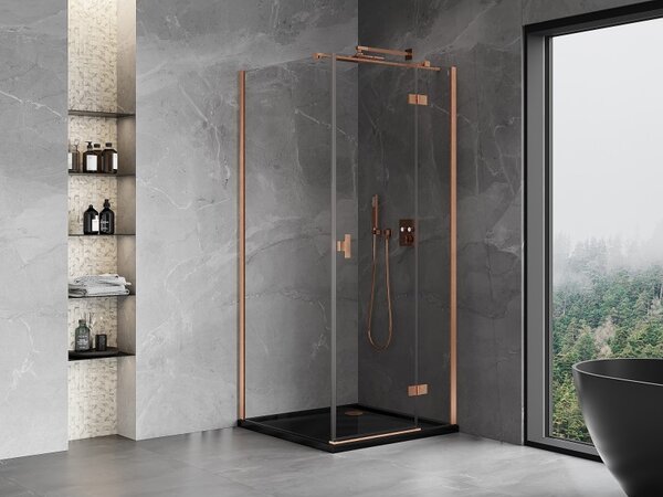 Mexen Mist HT, sprchový kout s výklopnými dveřmi pravý 80 x 80 cm, čiré sklo, měděná matná, 8A5T-080-080-65-00-P