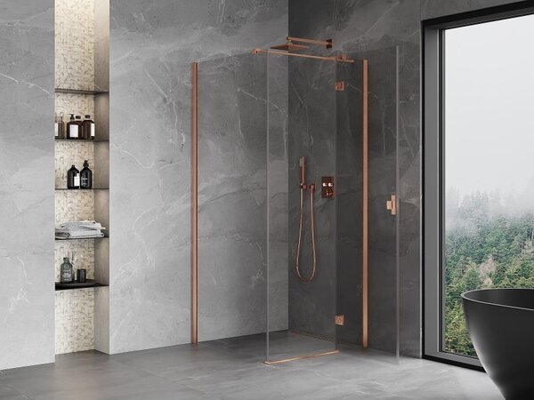 Mexen Mist HT, sprchový kout s výklopnými dveřmi pravý 80 x 80 cm, čiré sklo, měděná matná, 8A5T-080-080-65-00-P