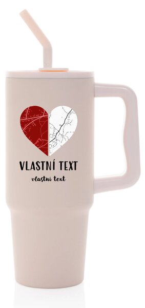 Personalizovaná termoska s barevným víčkem - dvě mapy jako srdce