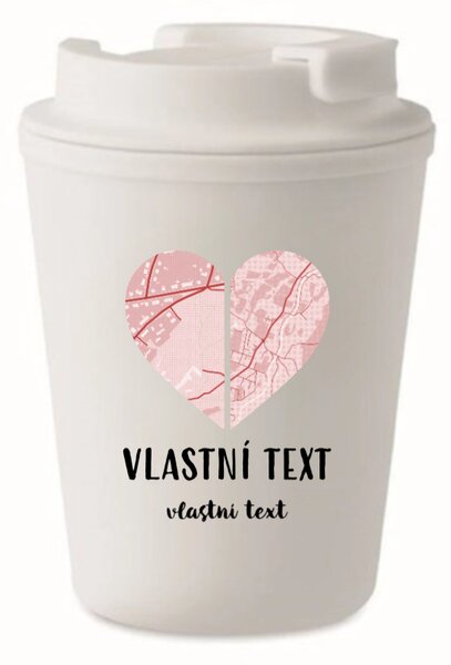 Personalizovaný cestovní termohrnek - dvě mapy jako srdce