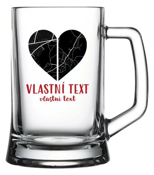 Personalizovaná pivní sklenice - dvě mapy jako srdce