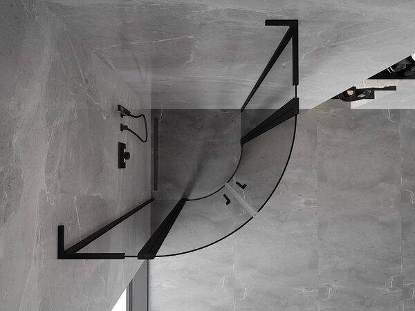 Mexen Mist L, čtvrtkruhový sprchový kout s 2-křídlými dveřmi, 80 x 80 cm, 8mm čiré sklo, černý profil, 8A32L-080-080-70-00