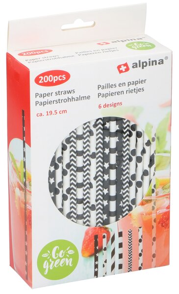 ALPINA Papírová brčka na pití 200ks mix dekor ALPINA