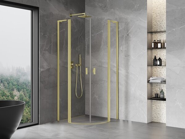 Mexen Mist L, čtvrtkruhový sprchový kout s 2-křídlými dveřmi, 100 x 100 cm, 8mm čiré sklo, zlatý matný profil, 8A32L-100-100-55-00