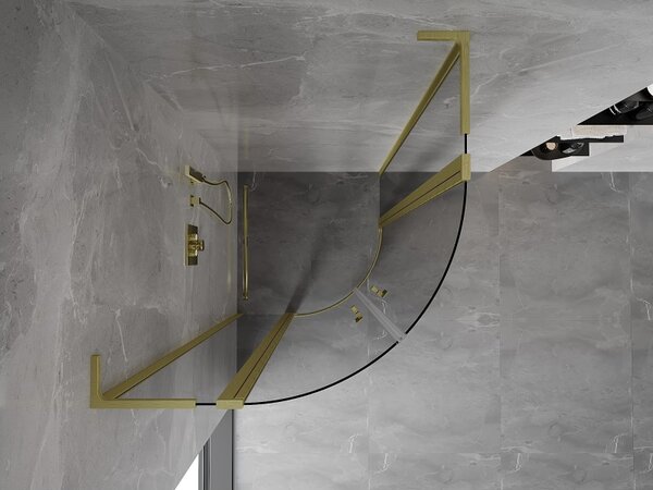 Mexen Mist L, čtvrtkruhový sprchový kout s 2-křídlými dveřmi, 100 x 100 cm, 8mm čiré sklo, zlatý matný profil, 8A32L-100-100-55-00