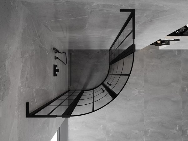 Mexen Mist L, čtvrtkruhový sprchový kout s 2-křídlými dveřmi, 80 x 80 cm, 8mm čiré sklo, černý profil, 8A32L-080-080-70-77