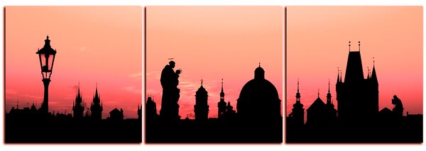 Obraz na plátně - Siluety věží a sochy v Praze - panoráma 5112FB (90x30 cm)