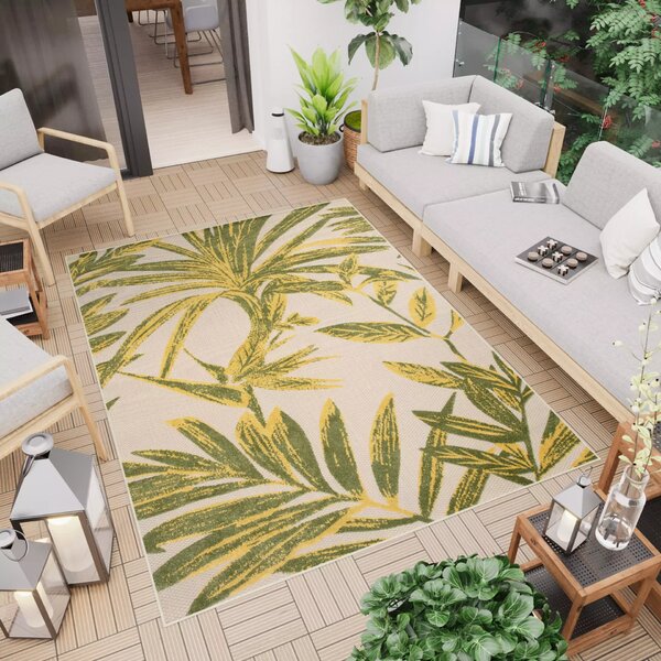 Makro Abra Kusový sisalový koberec PATIO MN85C Listy krémový žlutý zelený Rozměr: 120x170 cm