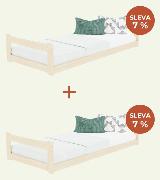 Nízké postele SAFE 2v1 pro dvě děti - Nelakovaná, 90x180 cm