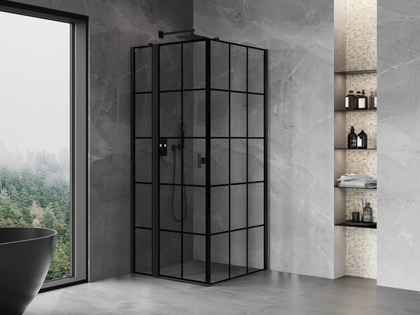 Mexen Mist T, sprchový kout s křídlovými dveřmi, levý, 70 x 70 cm, 8mm čiré sklo, černý profil, 8A4T-070-070-70-77-L