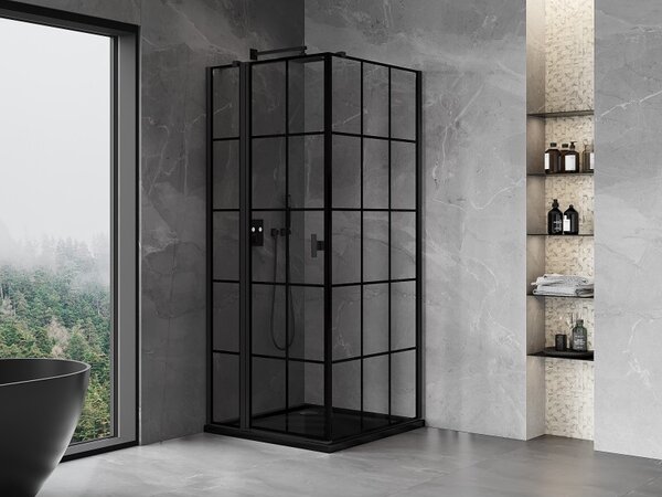 Mexen Mist T, sprchový kout s křídlovými dveřmi, levý, 70 x 70 cm, 8mm čiré sklo, černý profil, 8A4T-070-070-70-77-L