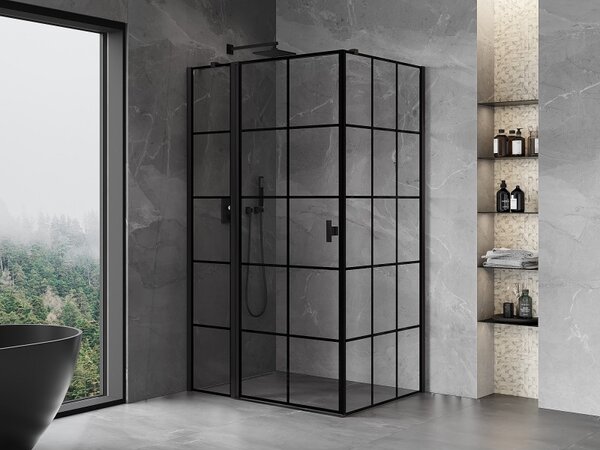 Mexen Mist T, sprchový kout s křídlovými dveřmi, levý, 70 x 80 cm, 8mm čiré sklo, černý profil, 8A4T-070-080-70-77-L