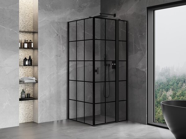 Mexen Mist T, sprchový kout s křídlovými dveřmi, pravý, 70 x 70 cm, 8mm čiré sklo, černý profil, 8A4T-070-070-70-77-P