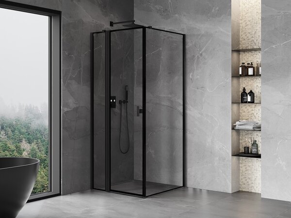 Mexen Mist T, sprchový kout s křídlovými dveřmi, levý, 70 x 70 cm, 8mm čiré sklo, černý profil, 8A4T-070-070-70-70-L