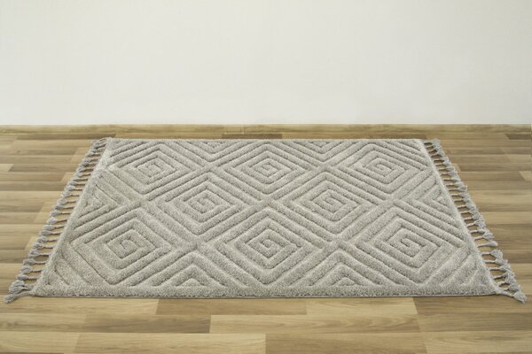 Koberec Berber 7061l. Romby 3D jasný šedý