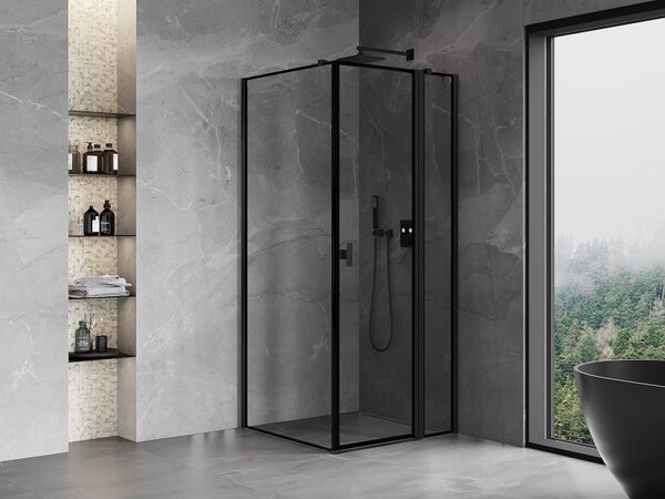 Mexen Mist T, sprchový kout s křídlovými dveřmi, pravý, 70 x 70 cm, 8mm čiré sklo, černý profil, 8A4T-070-070-70-70-P