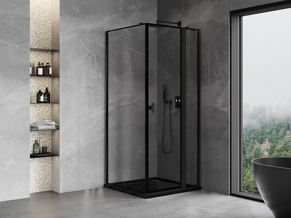 Mexen Mist T, sprchový kout s křídlovými dveřmi, pravý, 70 x 70 cm, 8mm čiré sklo, černý profil, 8A4T-070-070-70-70-P