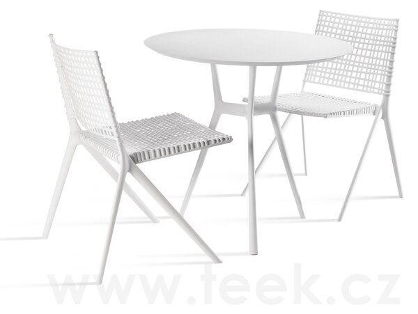 Tribu Jídelní stolek Branch, Tribu, kulatý 80x75 cm, rám hliník white, deska teak