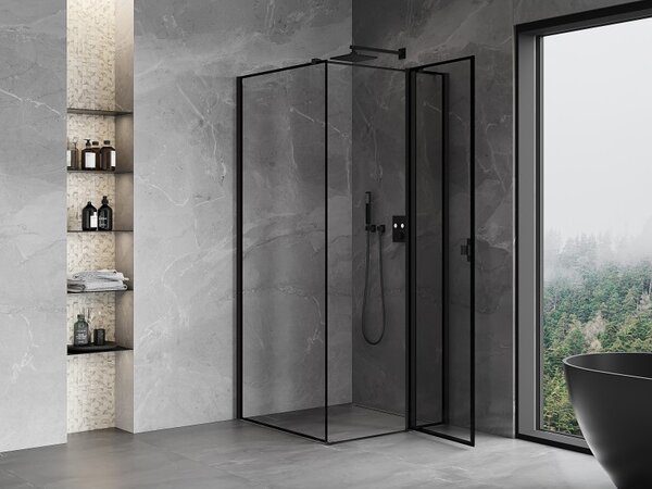 Mexen Mist T, sprchový kout s křídlovými dveřmi, pravý, 70 x 70 cm, 8mm čiré sklo, černý profil, 8A4T-070-070-70-70-P
