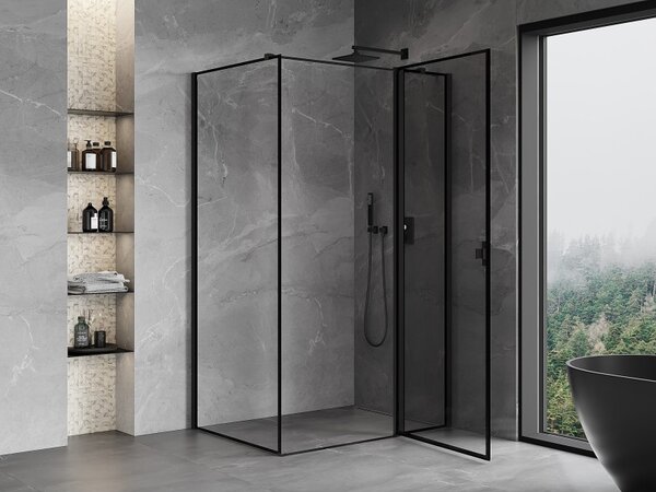 Mexen Mist T, sprchový kout s křídlovými dveřmi, pravý, 70 x 80 cm, 8mm čiré sklo, černý profil, 8A4T-080-070-70-70-P