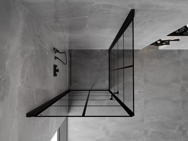 Mexen Mist-B Duo, 2-křídlý ​​výklopný sprchový kout 70 x 70 cm, čiré sklo-černá mřížka, 8A2-070L-070P-70-77