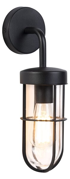 Venkovská venkovní nástěnná lampa černá se sklem - Elza