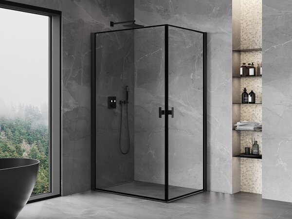 Mexen Mist-B Duo, 2-křídlý ​​výklopný sprchový kout 70 x 80 cm, čiré sklo-černý rám, 8A2-070L-080P-70-70